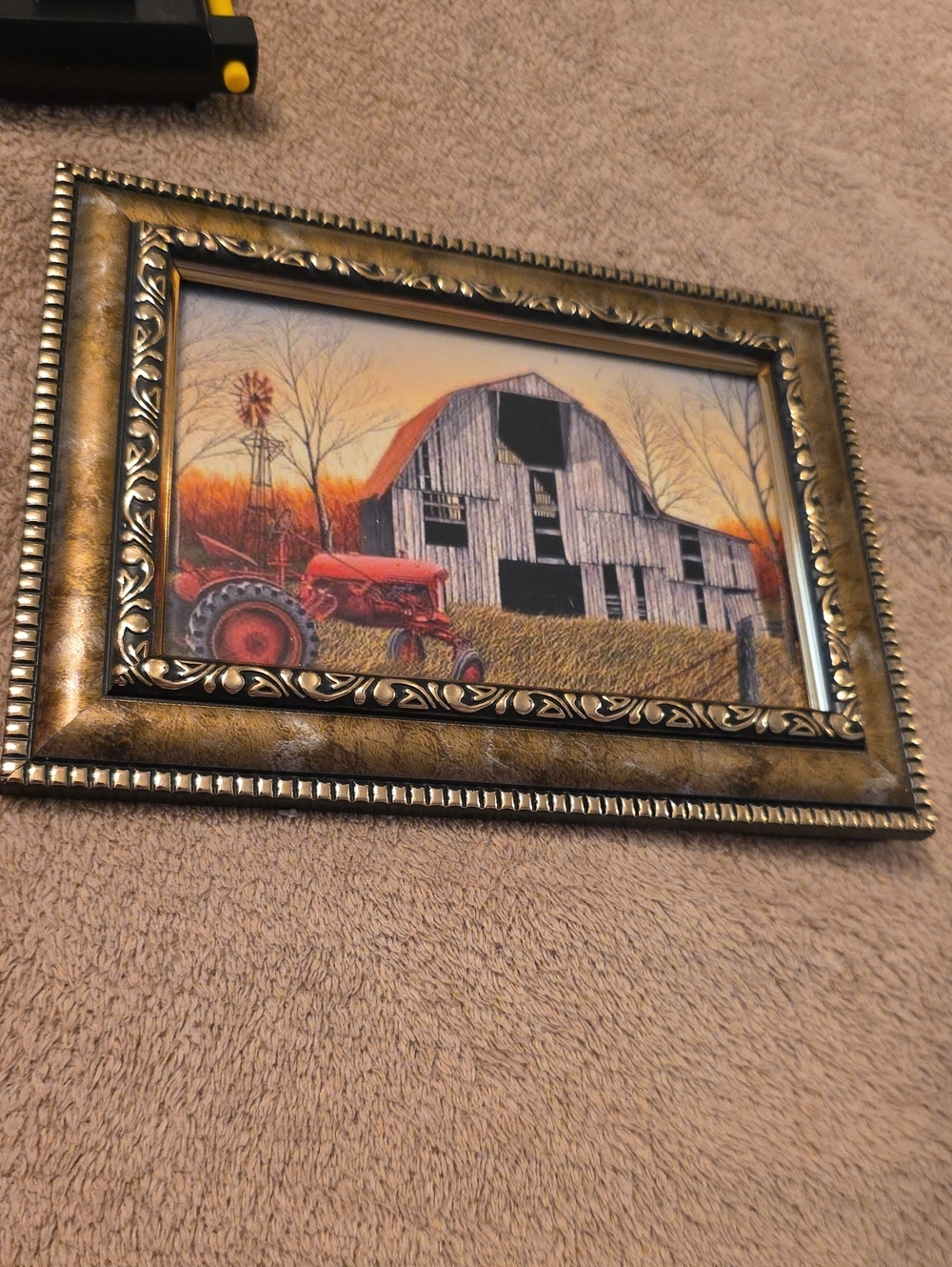 NWOT Rustic Red Tractor Barn Framed Wall Art - Home Accents